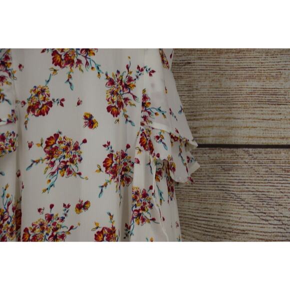 Very J Womens Size Medium Large Floral Midi Cap Sleeve Dress White Pink - Picture 4 of 6